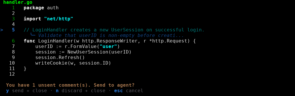 Confirming whether to send unsent line comments to the agent