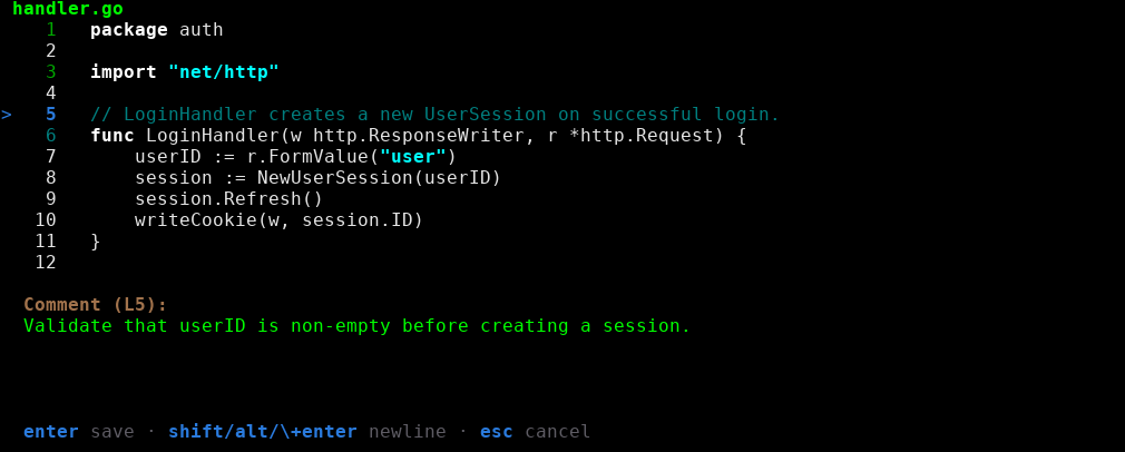 Leaving a line comment in the file viewer opened from Code Search